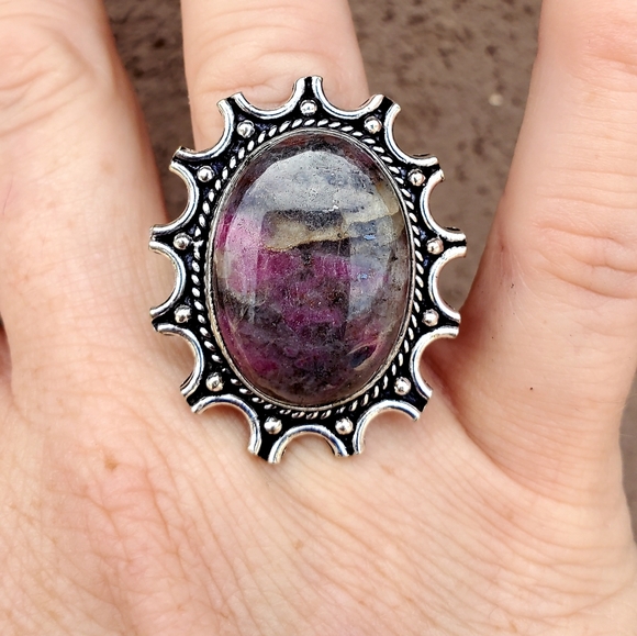 New Natural Pink Tourmaline 13 Moon 925 Silver Ring. - Picture 1 of 16